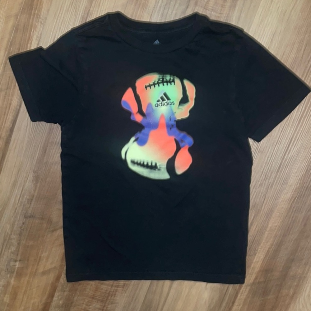 Adidas Black and Red Short Sleeve Tee with Graphic Design